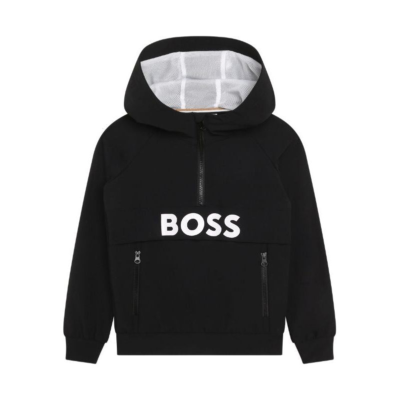 Logo Print Short Zip Hoodie