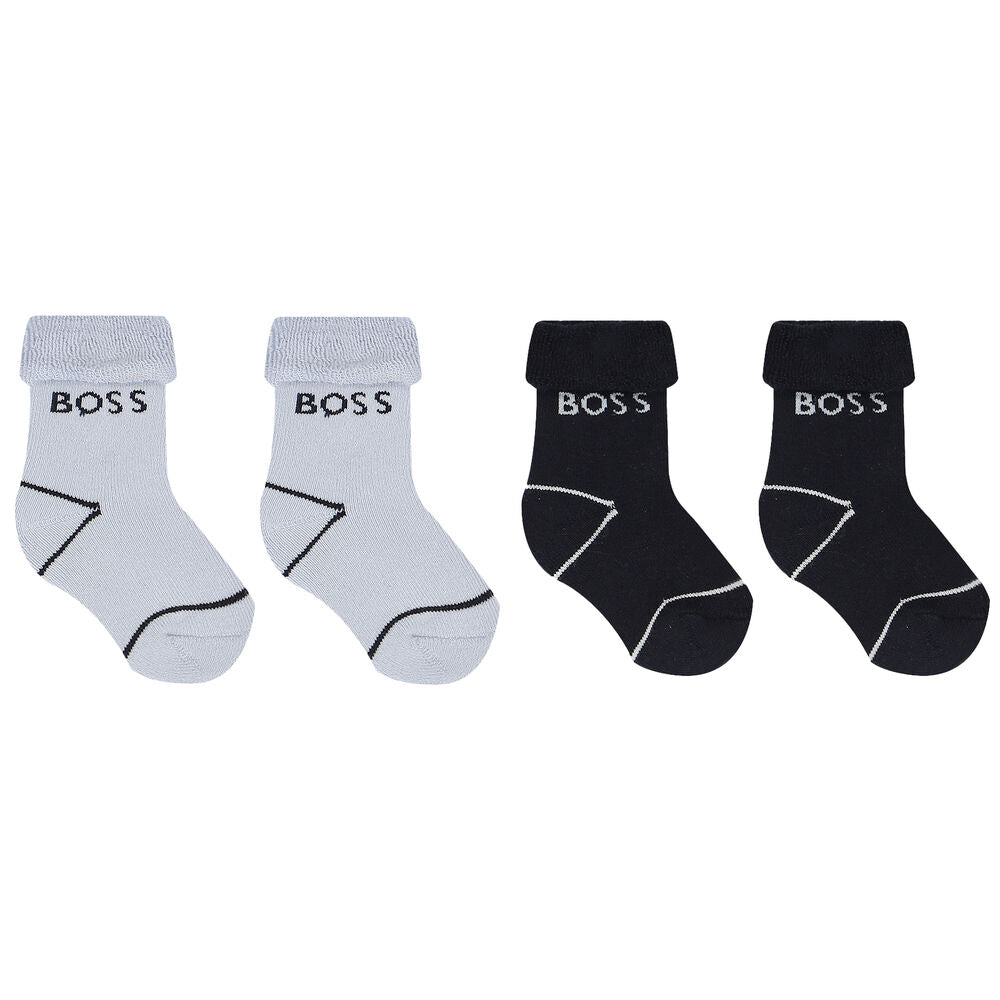 Logo Print Navy And Pale Blue Socks