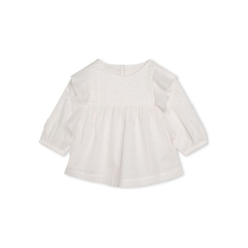 RUFFLED TRIM ORGANIC COTTON BLOUSE