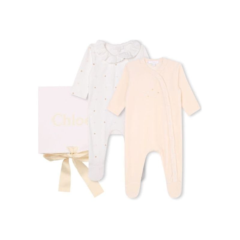 EMBROIDERED ORGANIC COTTON OVERALL SET OF TWO