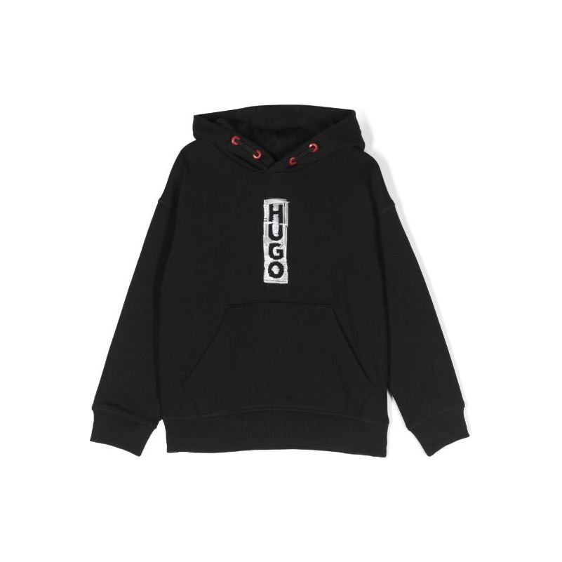 Logo Print Contrasting Eyelet Hoodie