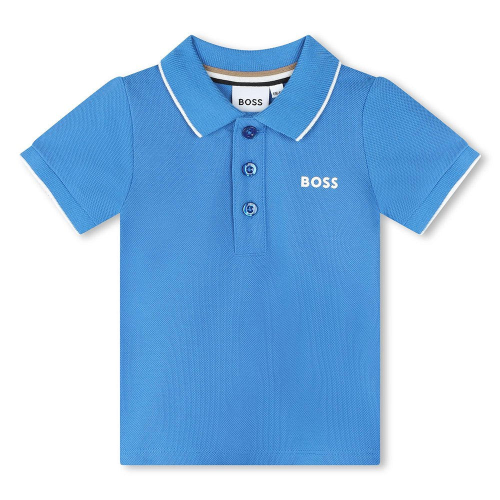 Logo Print Blue Collared Polo