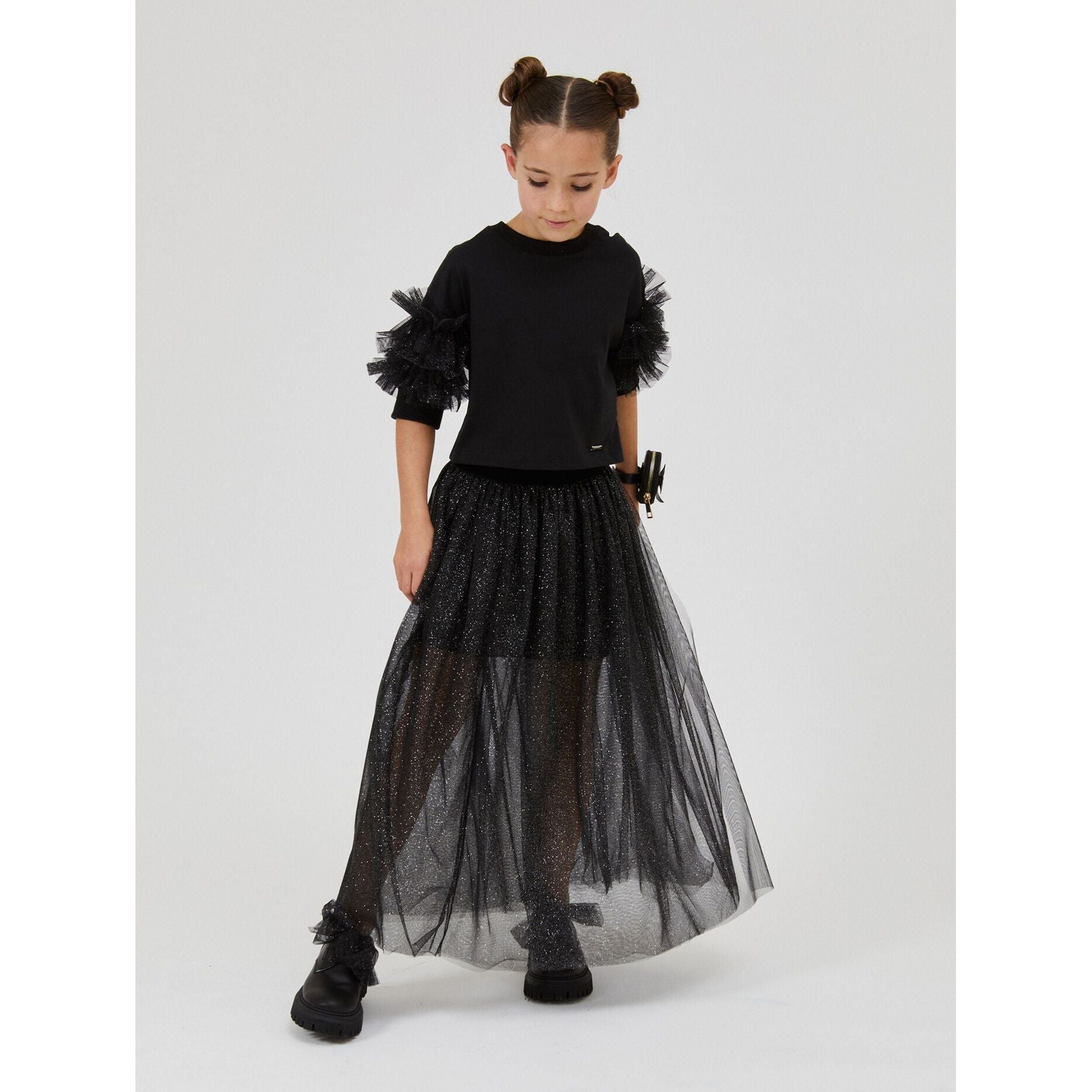 Glitter Ruffled Jersey T-Shirt