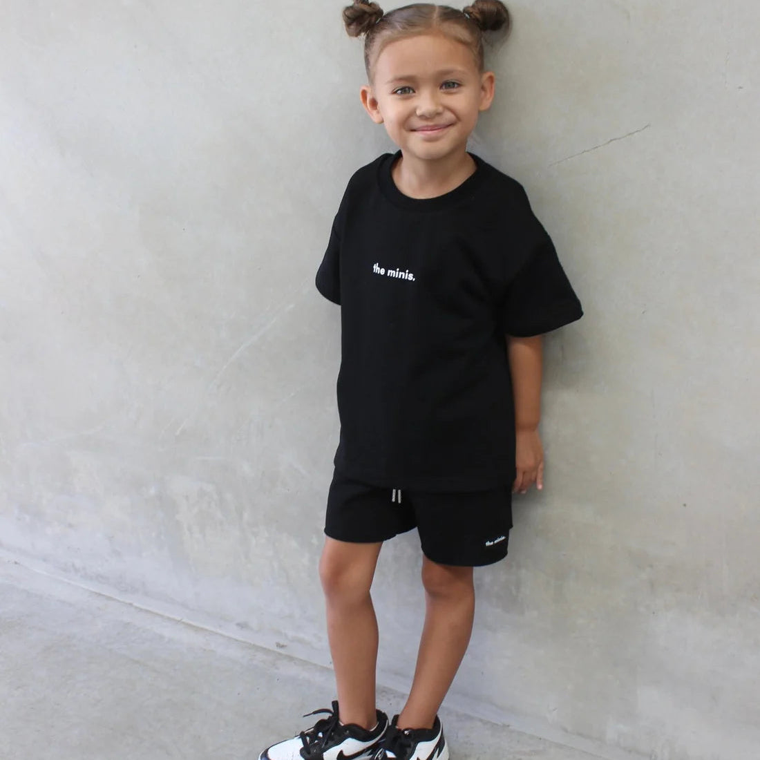 Black Over Sized Tee With Matching Distressed Shorts Set